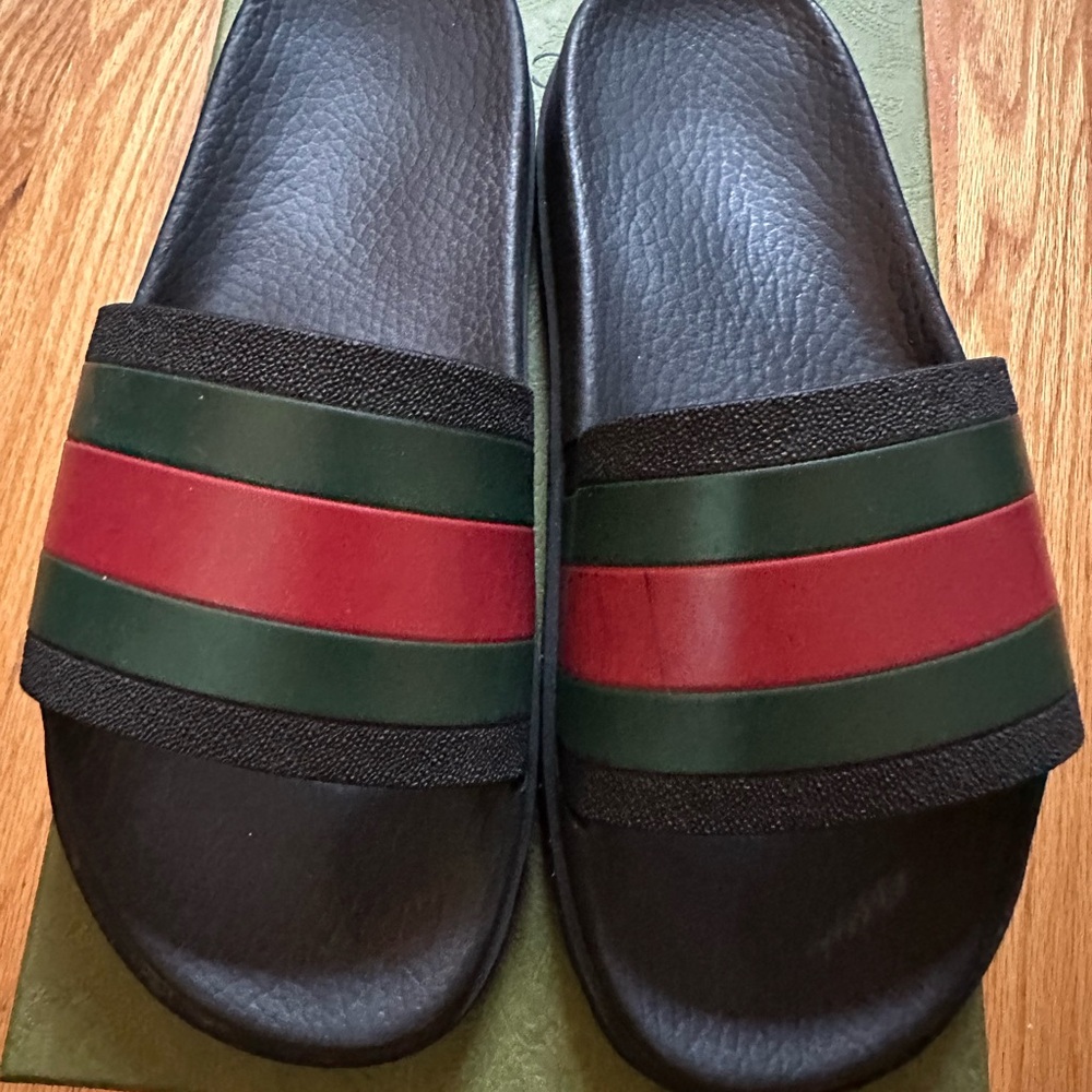 Gucci Black and Red Slide Sandals